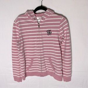 Tommy Hilfiger Pink White Striped Zip Front Hoodie M